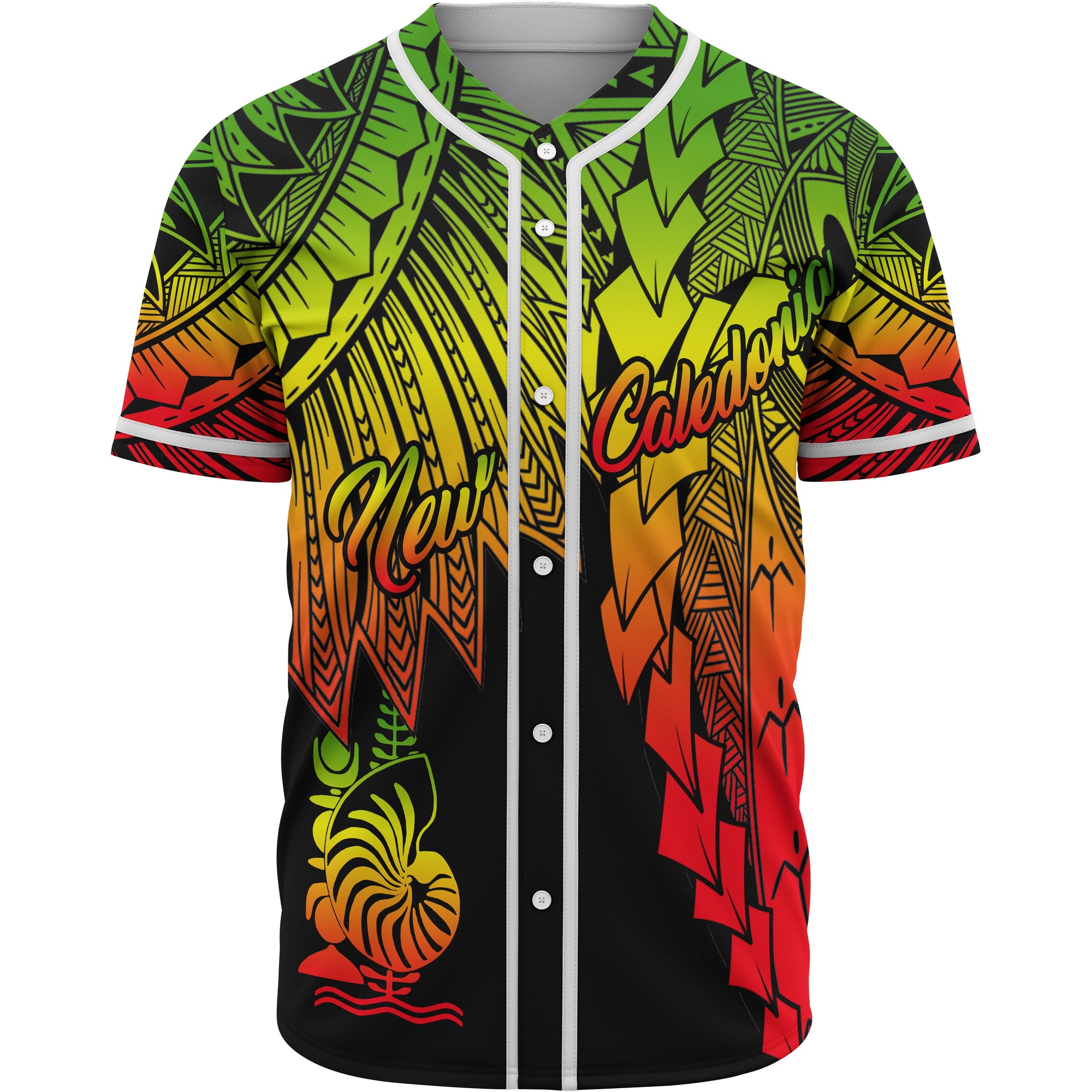 New Caledonia Polynesian Baseball Shirt - Tribal Wave Tattoo Reggae Unisex Reggae - Polynesian Pride