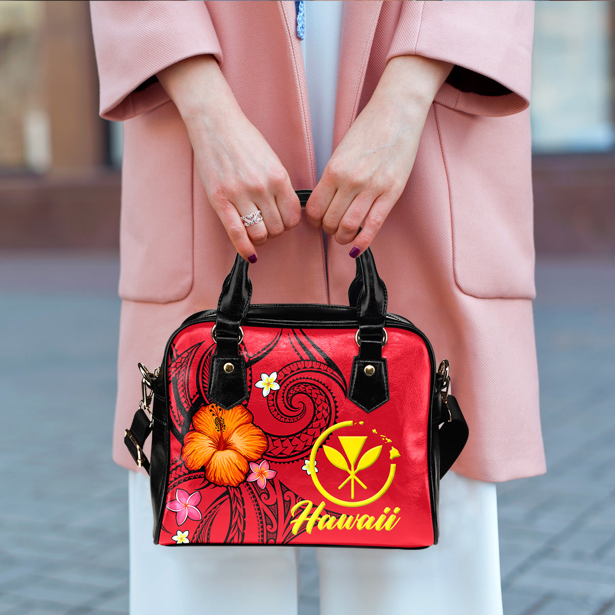 Hawaii Shoulder Handbag - Red Hibiscus - LT12 - Polynesian Pride