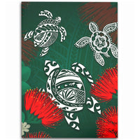 Hawaii Lehua Flowers Turtle Poly Area Rug - Ser Style - AH Black - Polynesian Pride