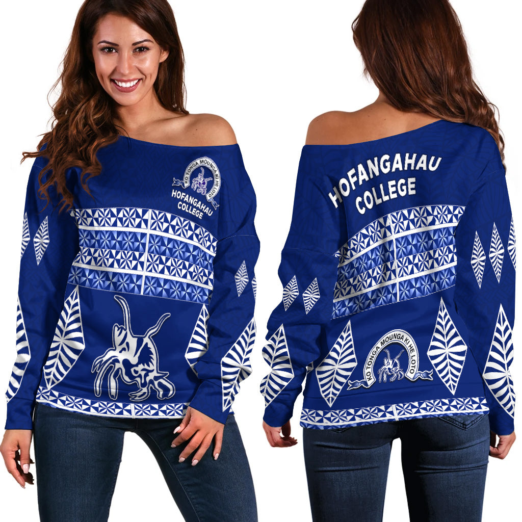 Hofangahau College Off Shoulder Sweater 'Eua Tonga Pattern LT13 Blue - Polynesian Pride