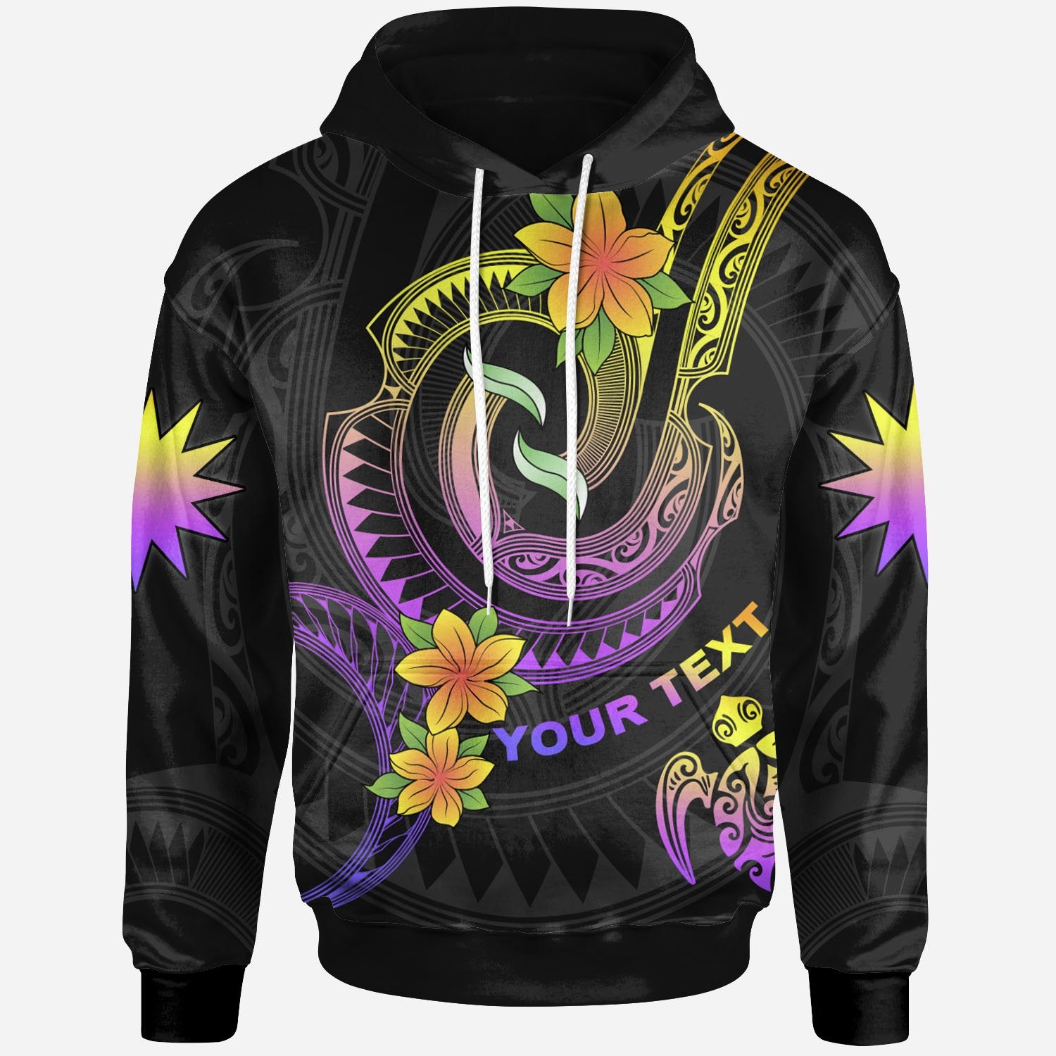 Nauru Custom Hoodie Plumeria Flowers with Spiral Patterns Unisex Black - Polynesian Pride