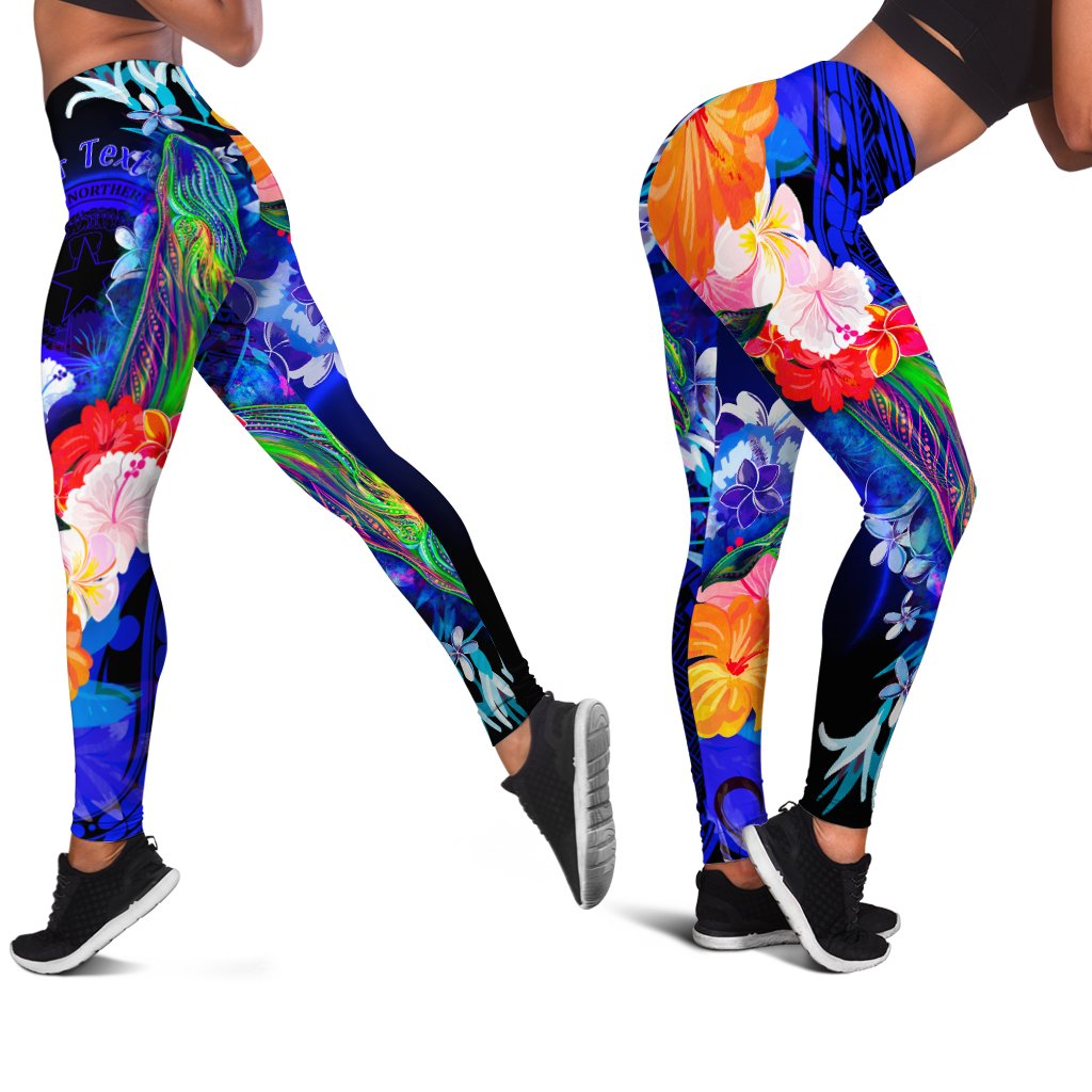 CNMI Custom Personalised Legging - Humpback Whale with Tropical Flowers (Blue) Blue - Polynesian Pride