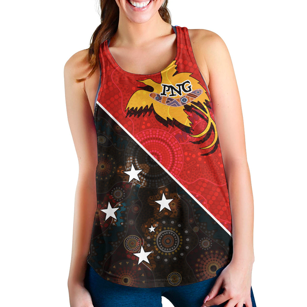 Papua New Guinea With Australian Aboriginal Print Women's Tank - LT20 Black - Polynesian Pride