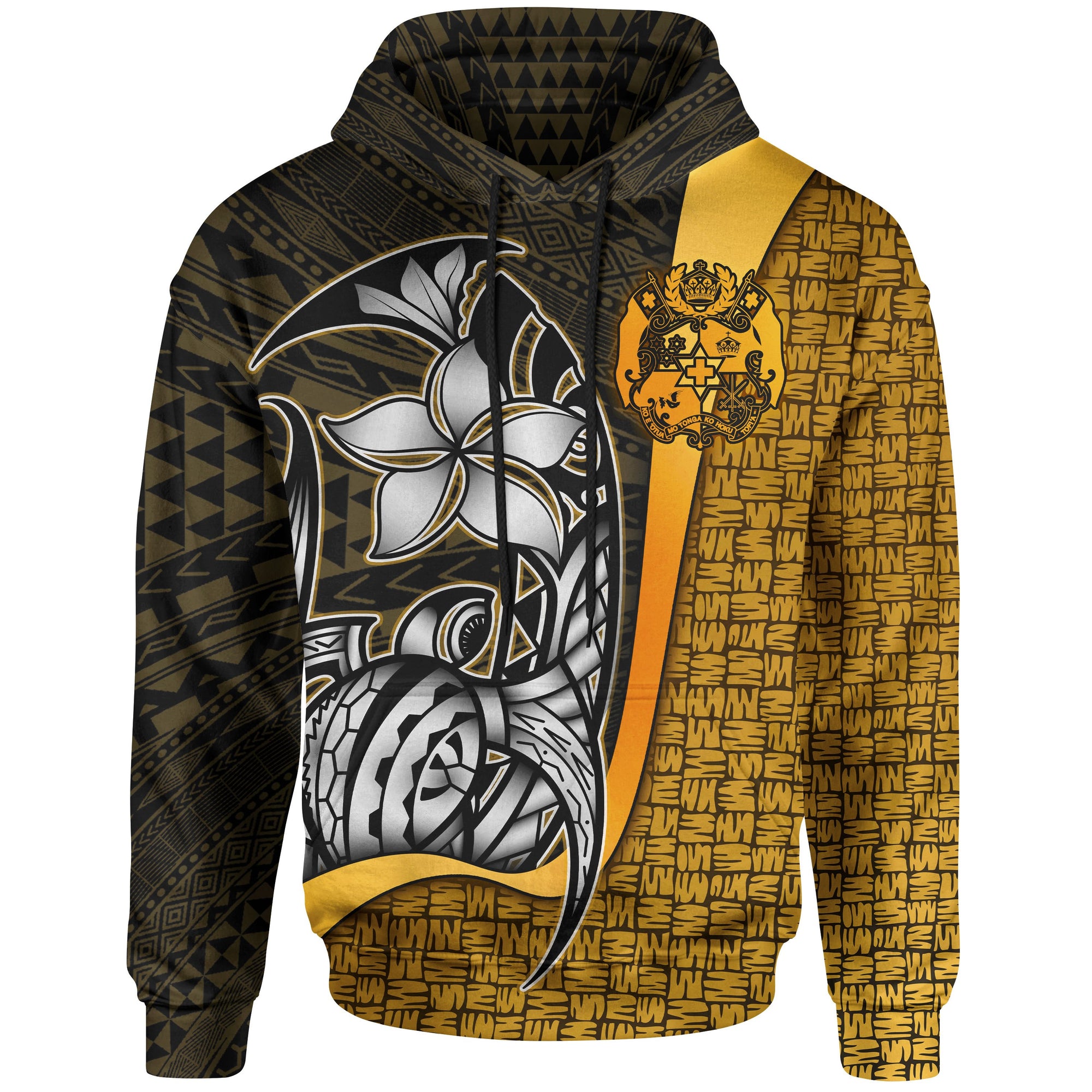 Tonga Polynesian Hoodie Gold Turtle with Hook Unisex GOLD - Polynesian Pride