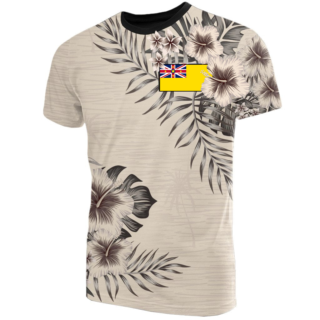 Niue T Shirt Niue Flag Beige Hibiscus Ver2 Unisex Beige - Polynesian Pride