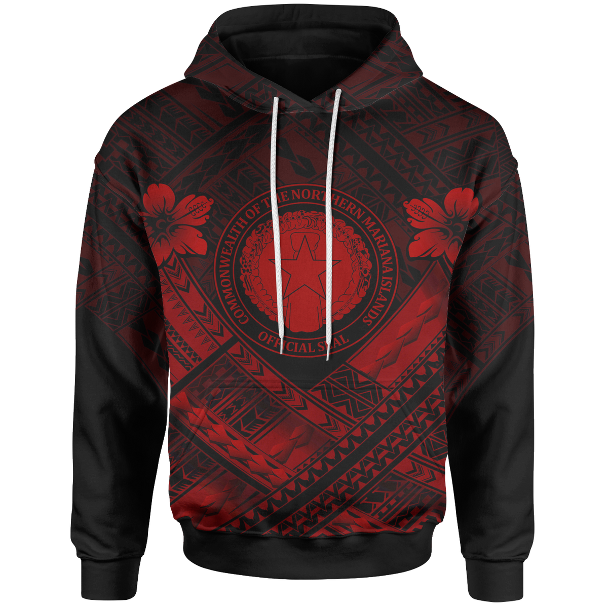 Northern Mariana Islands Hoodie CNMI Seal Camisole Hibiscus Style (Red) Unisex Red - Polynesian Pride