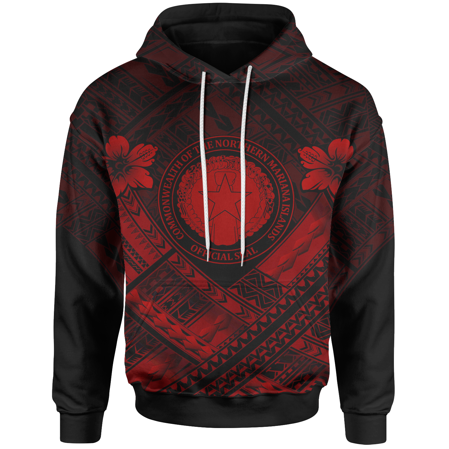 Northern Mariana Islands Hoodie CNMI Seal Camisole Hibiscus Style (Red) Unisex Red - Polynesian Pride