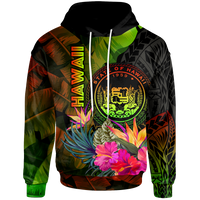 Polynesian Hawaii Polynesian Hoodie Hibiscus and Banana Leaves Unisex Reggae - Polynesian Pride