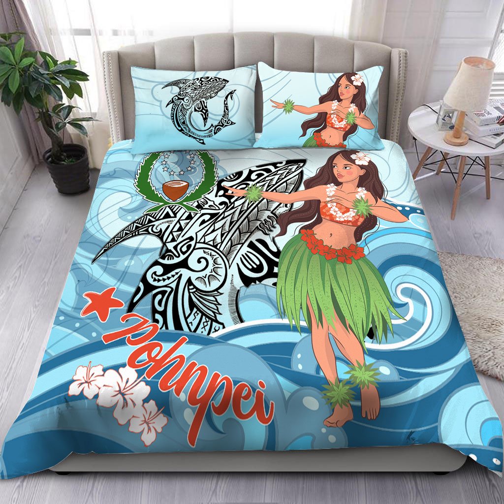 Pohnpei Bedding Set - Polynesian Girls With Shark Blue - Polynesian Pride