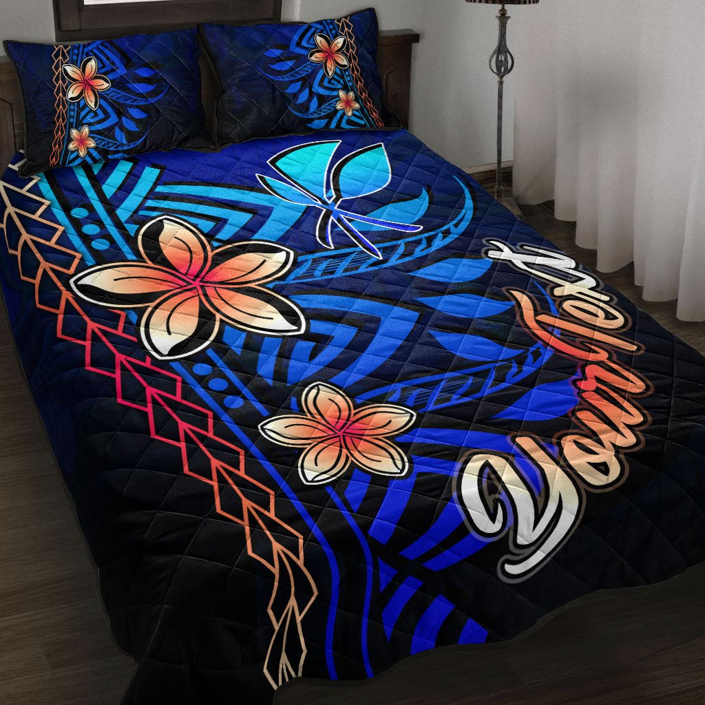 Hawaii Custom Personalised Quilt Bed Set - Vintage Tribal Mountain Blue - Polynesian Pride