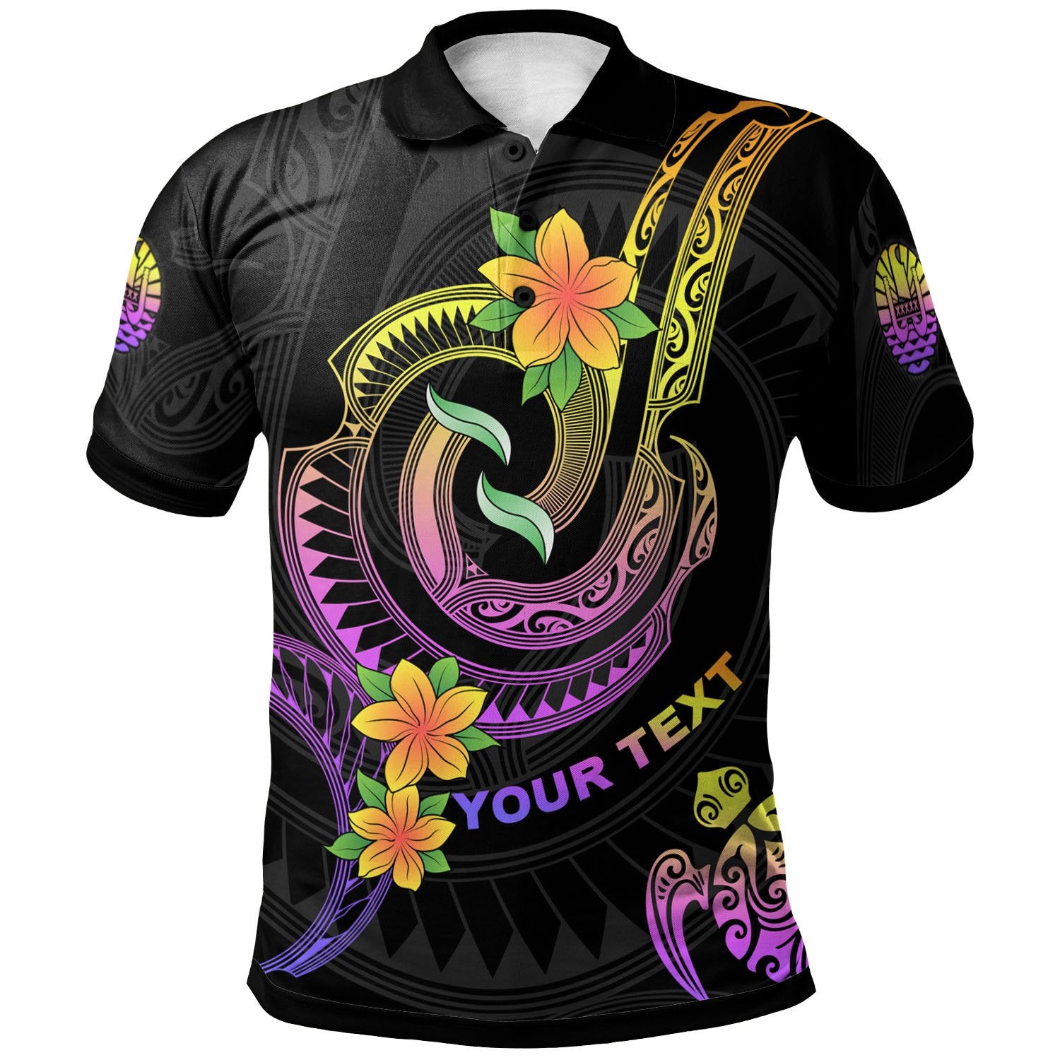 Tahiti Custom Polo Shirt Plumeria Flowers with Spiral Patterns Unisex Black - Polynesian Pride