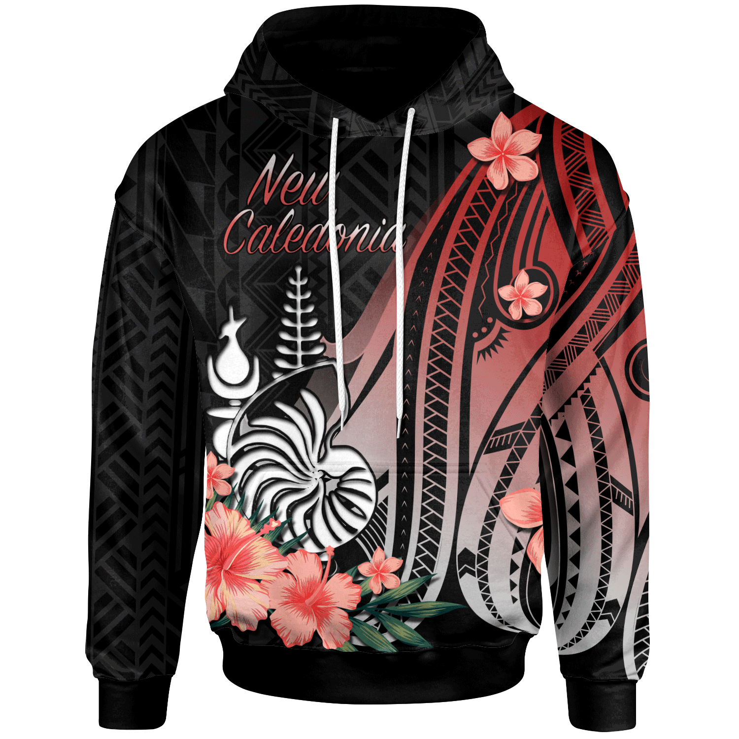 New Caledonia Hoodie Red Polynesian Hibiscus Pattern Style Unisex Red - Polynesian Pride