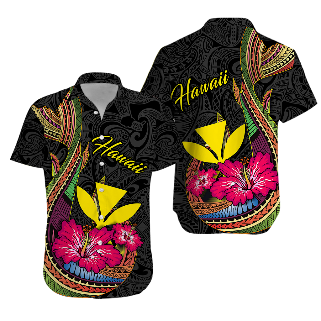 Hawaii Polynesian Fish Hook Hibiscus Hawaiian Shirt - LT12 Unisex Black - Polynesian Pride