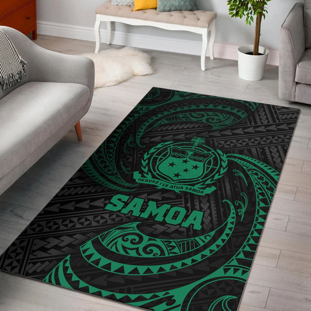 Samoa Polynesian Area Rug - Green Tribal Wave Green - Polynesian Pride