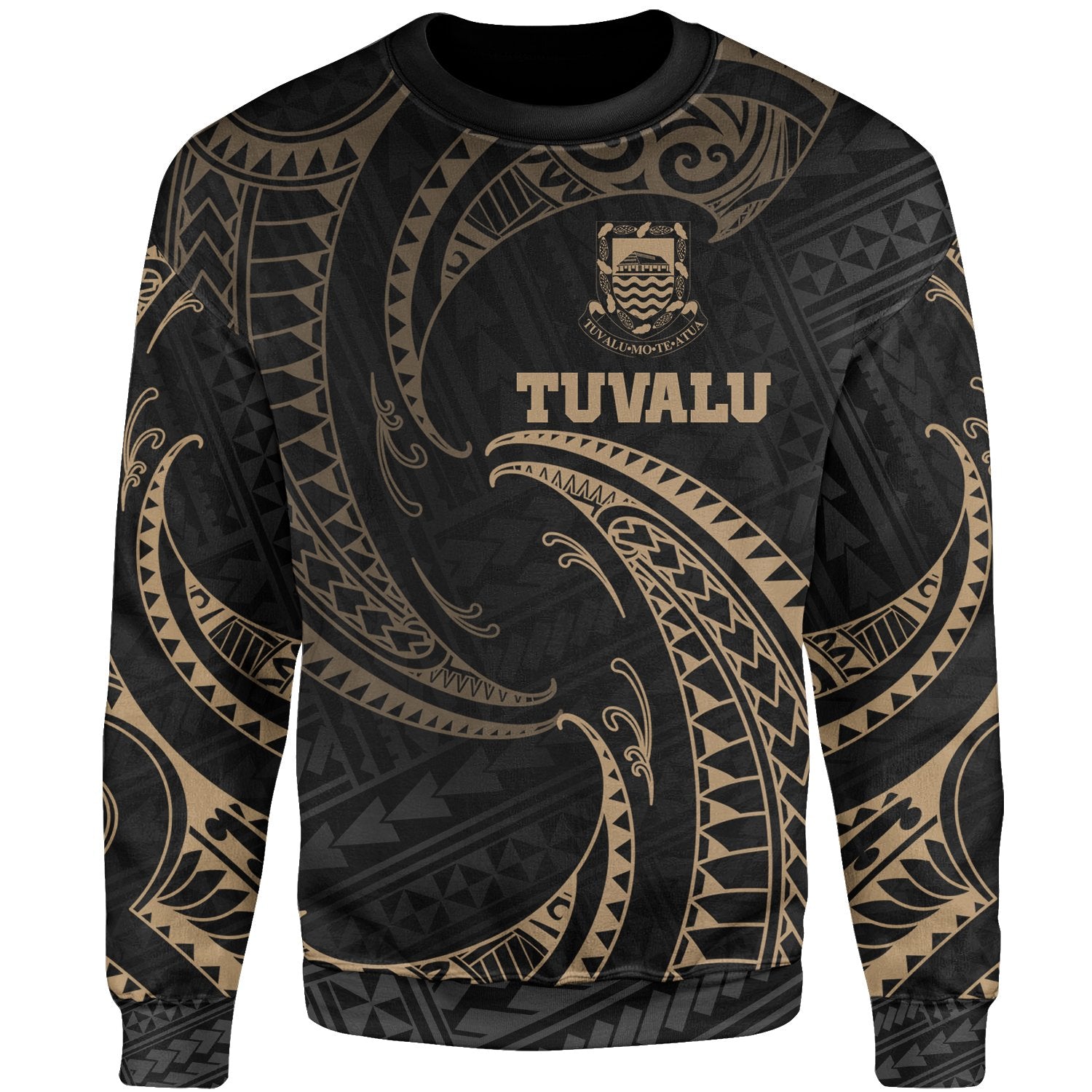 Tuvalu Polynesian Sweater - Gold Tribal Wave Unisex Gold - Polynesian Pride