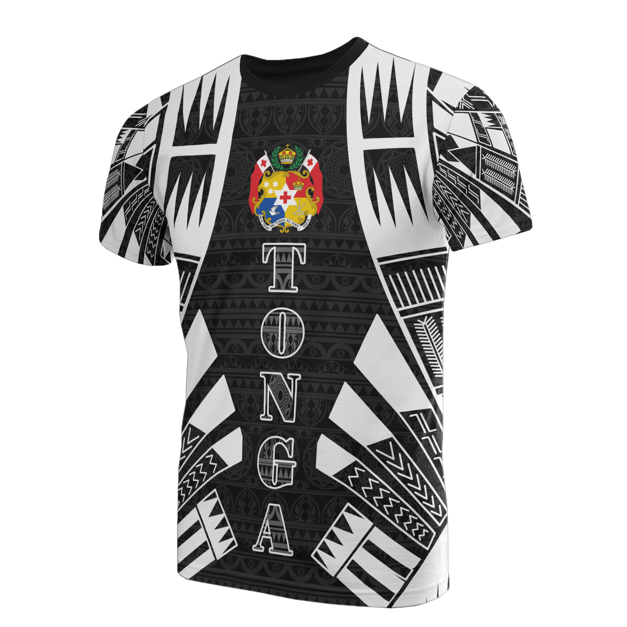 Tonga T Shirt Tonga Coat of Arms Polynesian Tattoo Style Unisex Black - Polynesian Pride