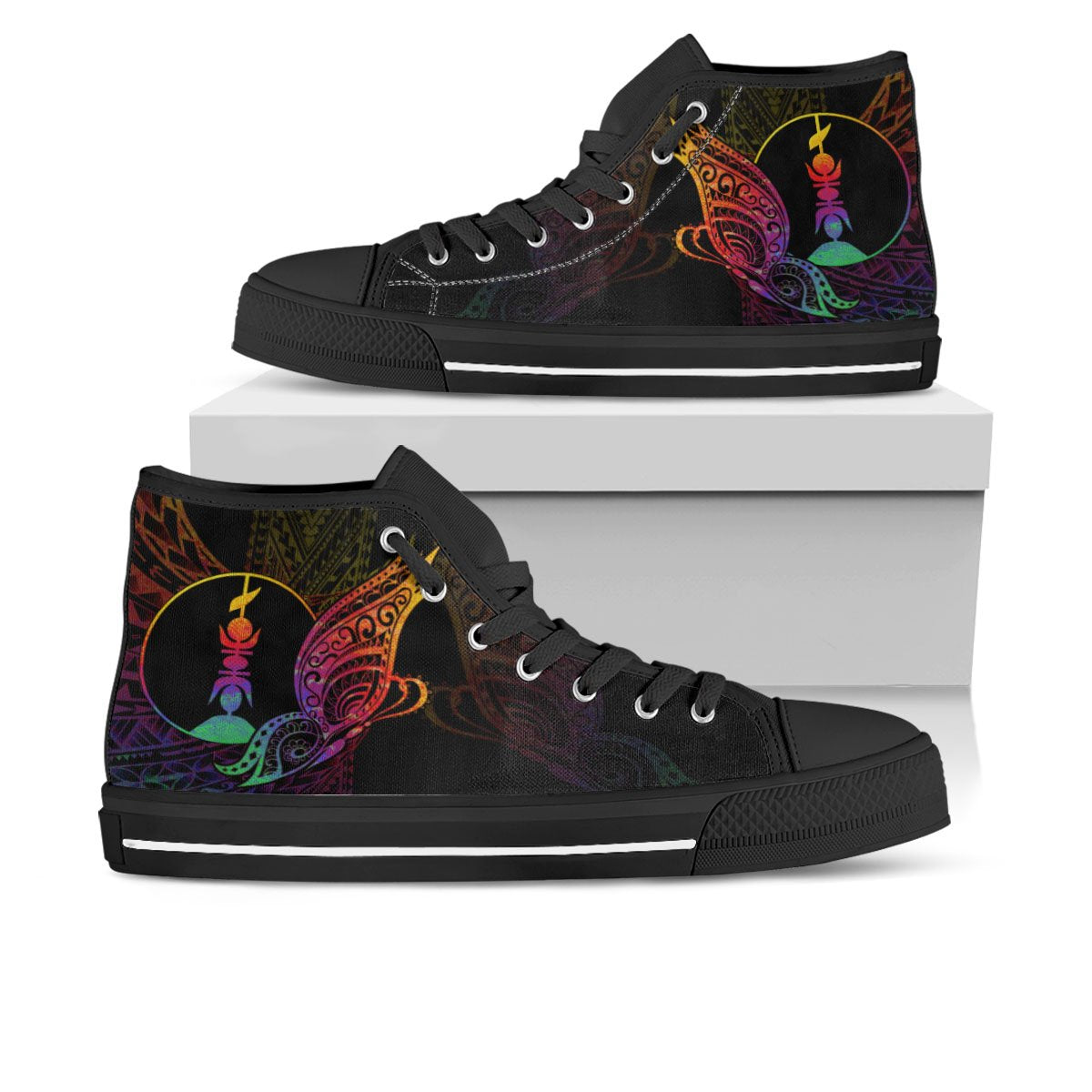 New Caledonia High Top - Butterfly Polynesian Style Unisex Black - Polynesian Pride