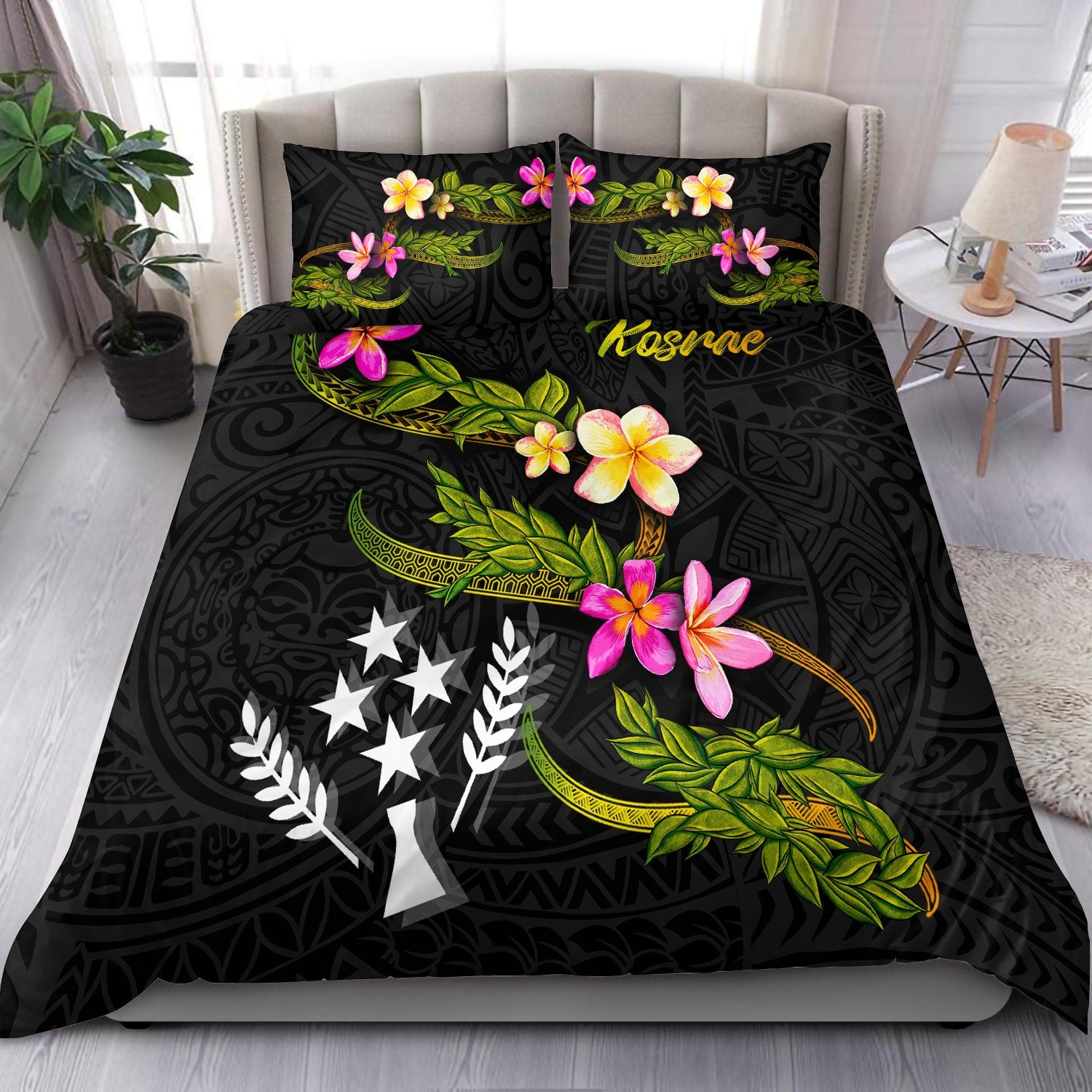 Kosrae Polynesian Bedding Set - Plumeria Tribal Black - Polynesian Pride