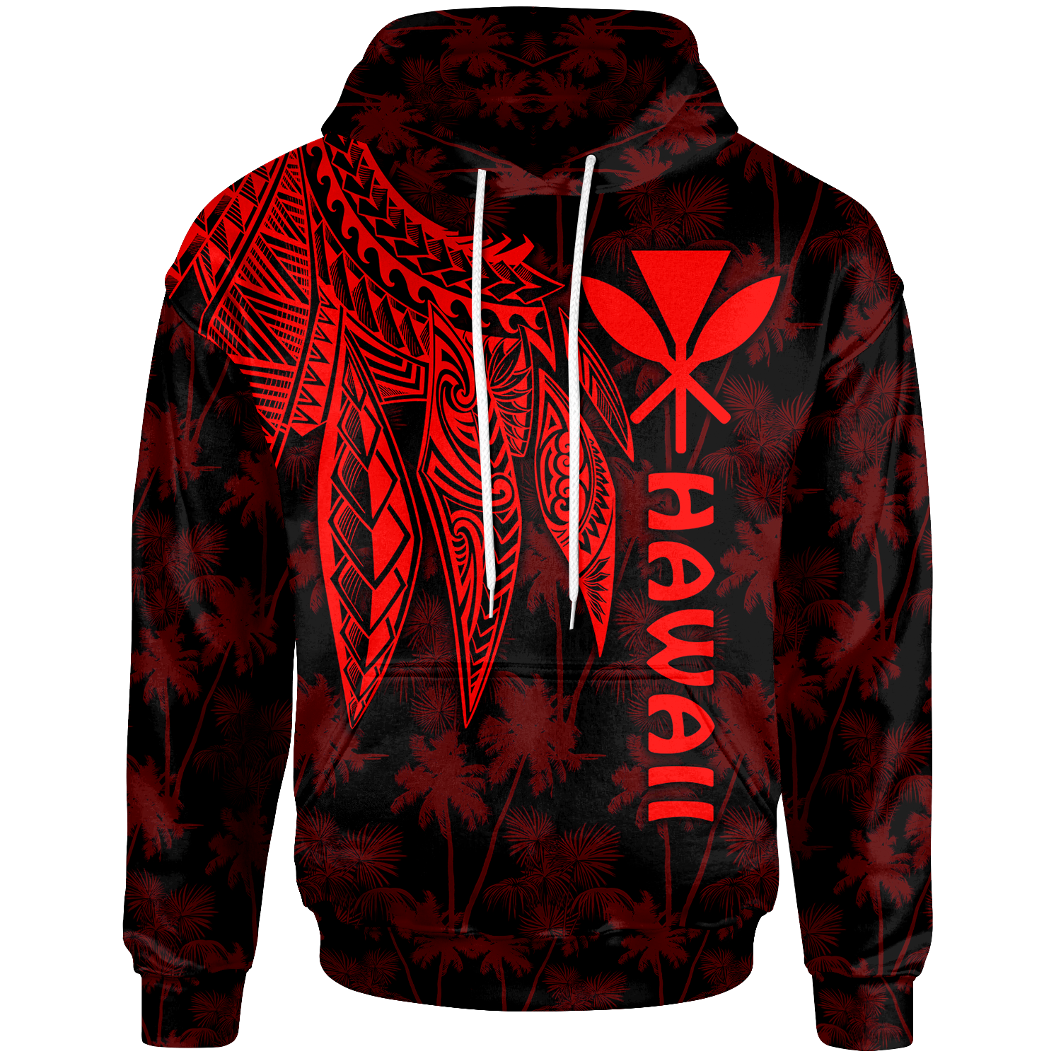 Polynesian Hawaii Kanaka Maoli Hoodie Polynesian Wings (Red) Unisex Red - Polynesian Pride