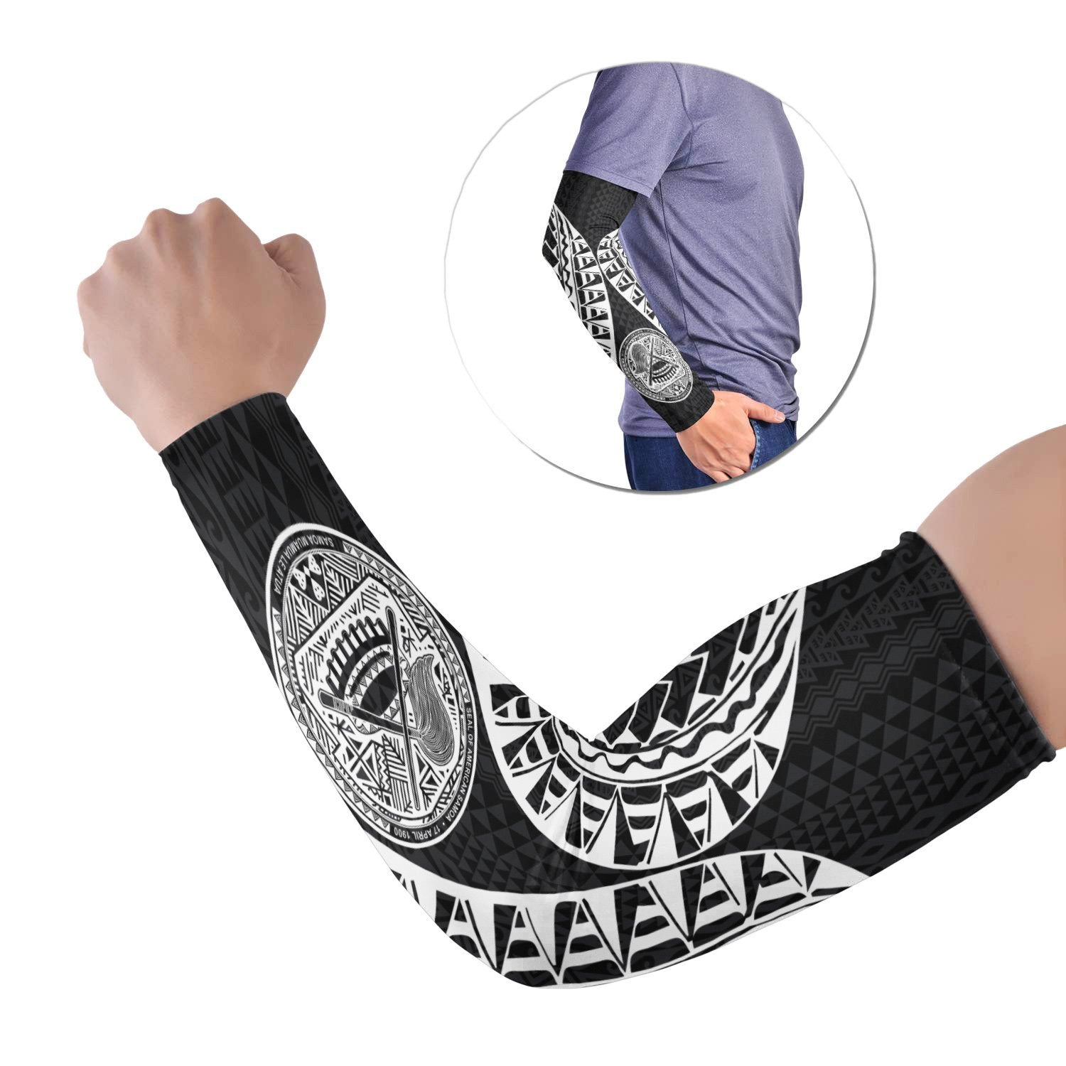 American Samoa Arm Sleeve Polynesian Pattern Black (Set of 2) Set of 2 Black - Polynesian Pride