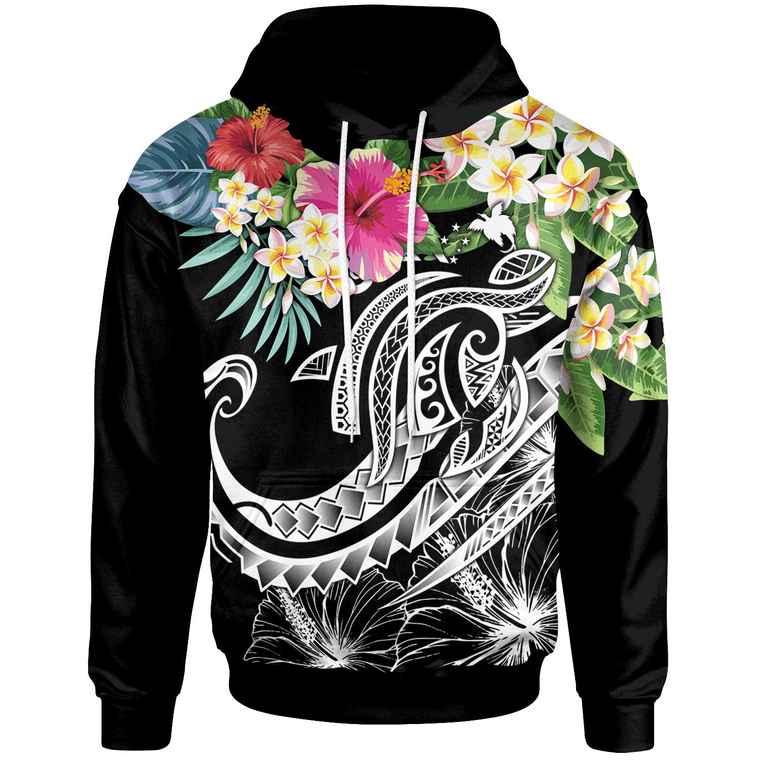 Papua New Guinea Polynesian Hoodie Summer Plumeria (Black) Unisex Black - Polynesian Pride