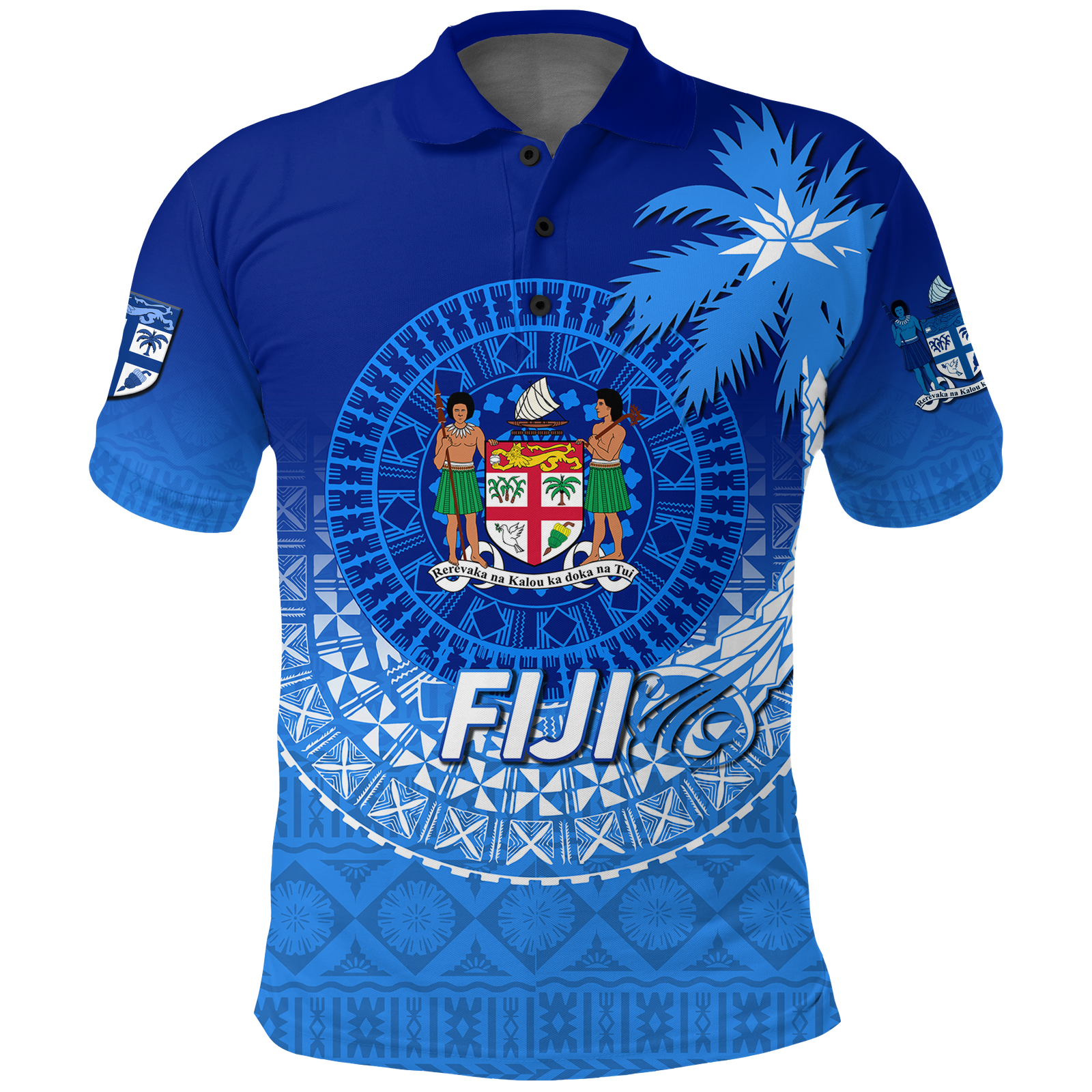 Custom Fiji Tapa Tribal Coconut Tree Polo Shirt LT12 Unisex Blue - Polynesian Pride