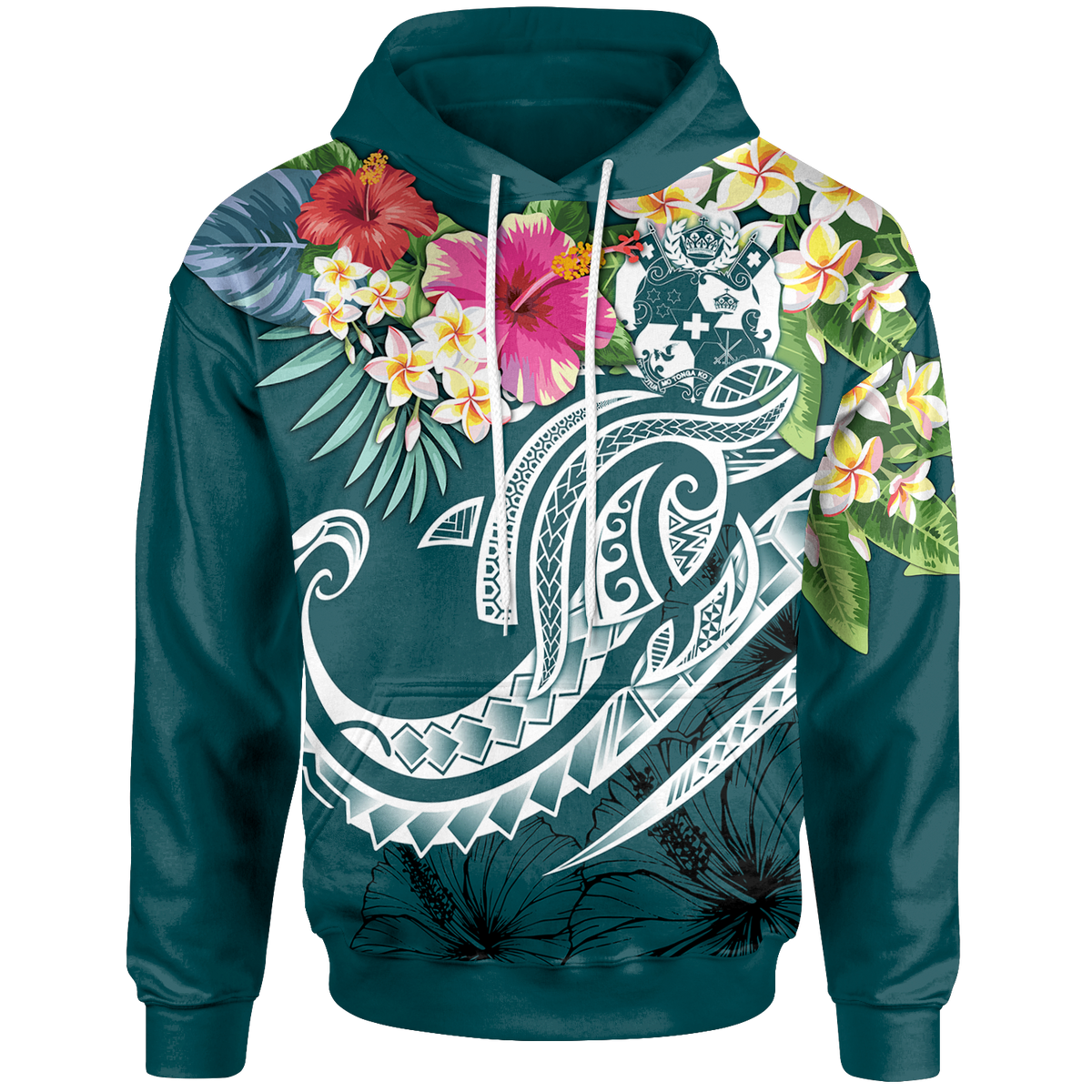 Tonga Polynesian Hoodie Summer Plumeria (Turquoise) Unisex Turquoise - Polynesian Pride