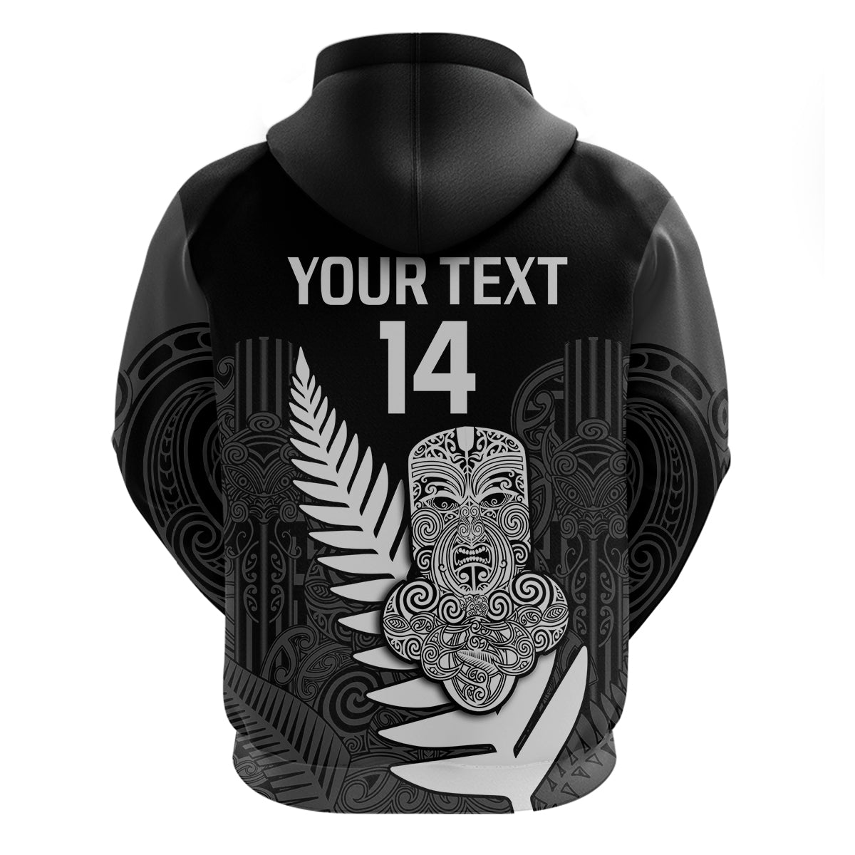 (Custom Text and Number) Aotearoa Rugby Sevens All Black Tiki Fern Hoodie LT14 - Polynesian Pride