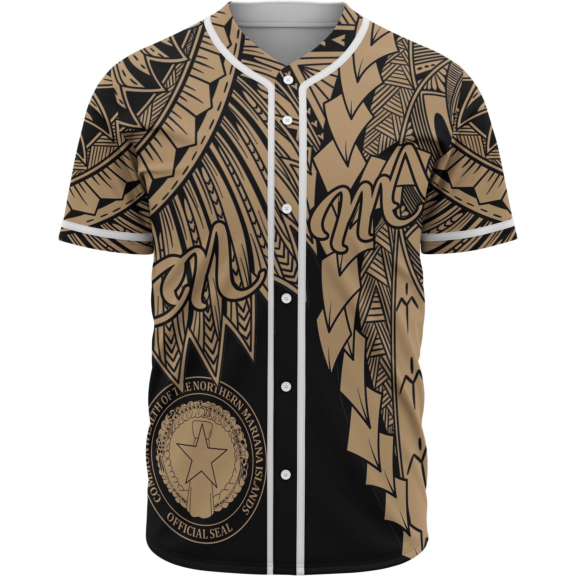 Northern Mariana Islands Polynesian Baseball Shirt - Tribal Wave Tattoo Gold Unisex Gold - Polynesian Pride