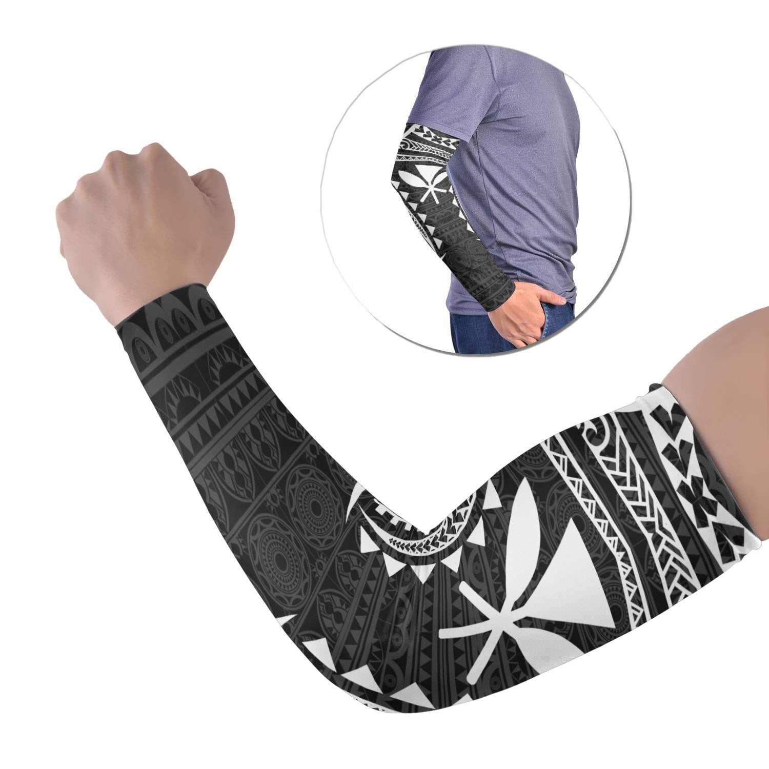 Polynesian Hawaii Arm Sleeve - White Tribal Pattern Set of 2 Black - Polynesian Pride