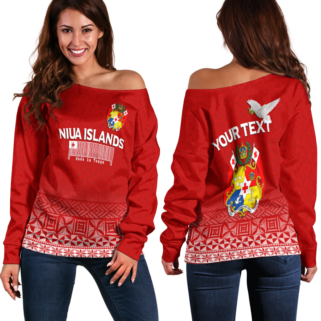 (Custom Personalised) Tonga Niua Islands Women Off Shoulder Sweater - Tongan Pattern - LT12 Red - Polynesian Pride