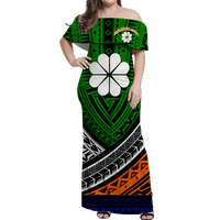 Kwajalein Atoll Tribal Pattern Women Off Shoulder Long Dress - LT12 Long Dress Green - Polynesian Pride