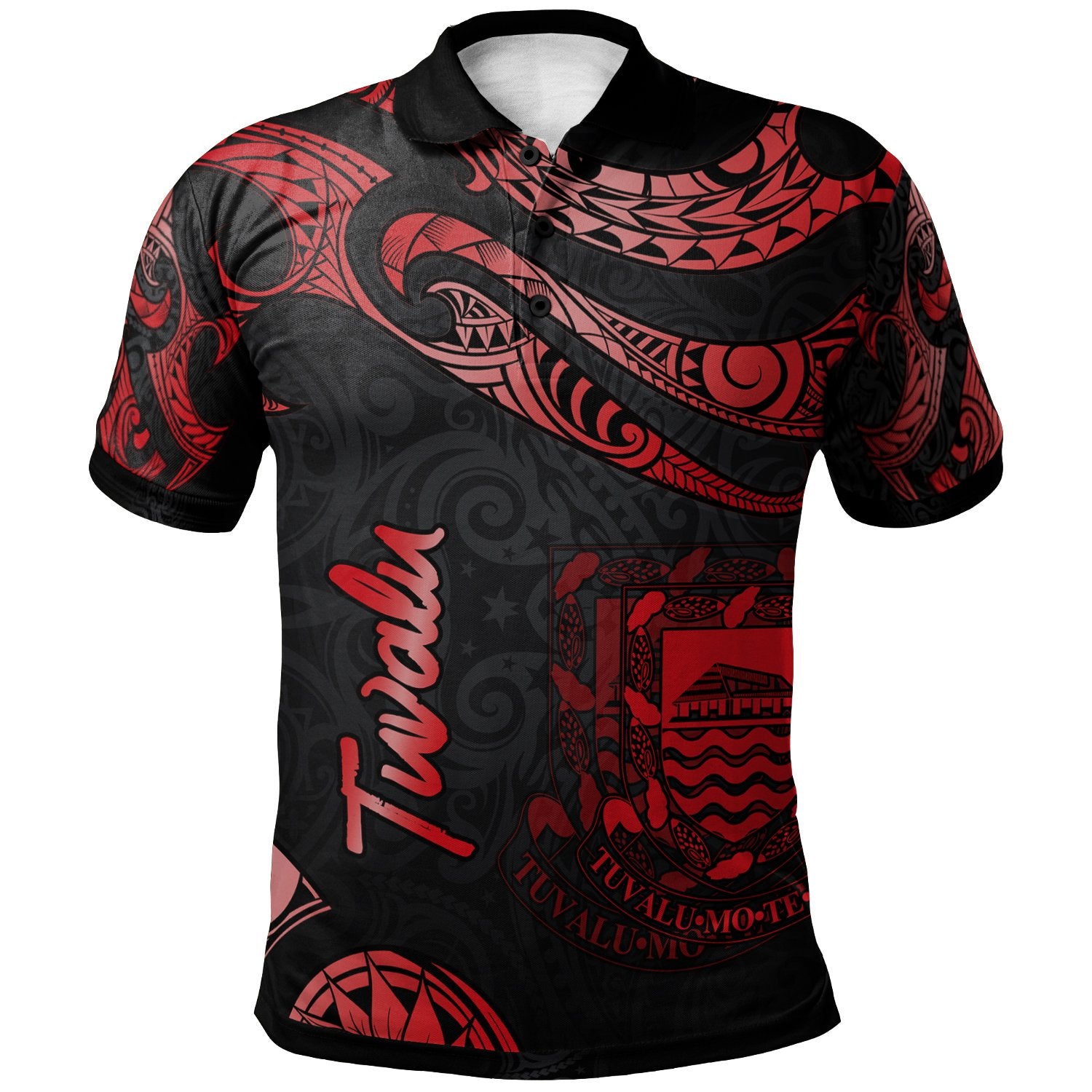 Tuvalu Polo Shirt Polynesian Tattoo Red Version Unisex Red - Polynesian Pride