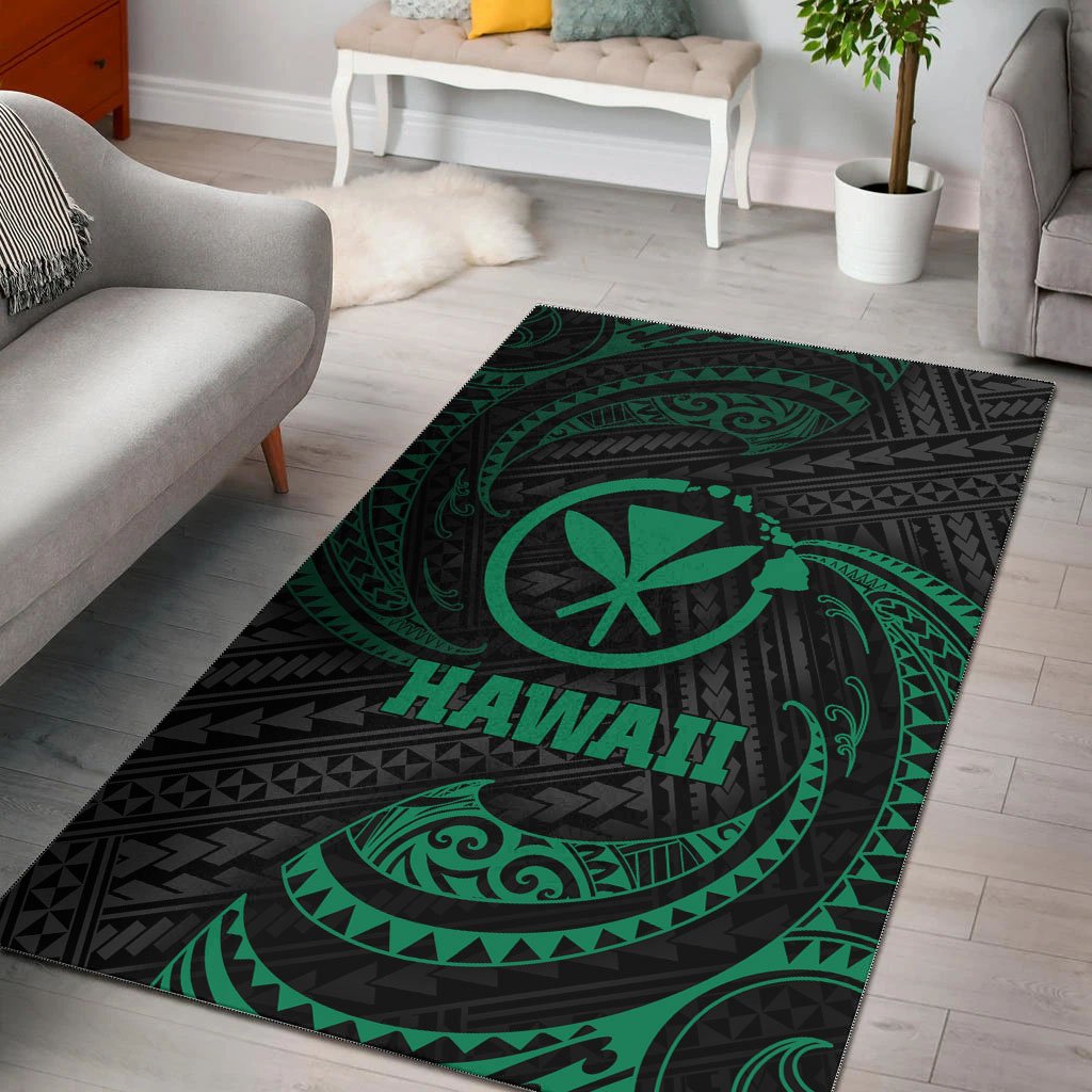 Hawaii Polynesian Area Rug - Green Tribal Wave Green - Polynesian Pride