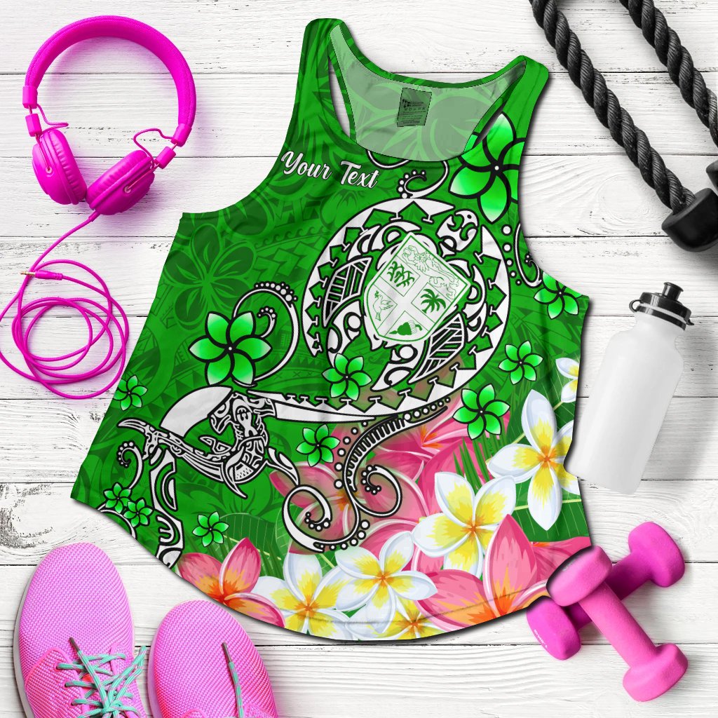 Fiji Custom Personalised Women's Racerback Tank - Turtle Plumeria (Green) Green - Polynesian Pride