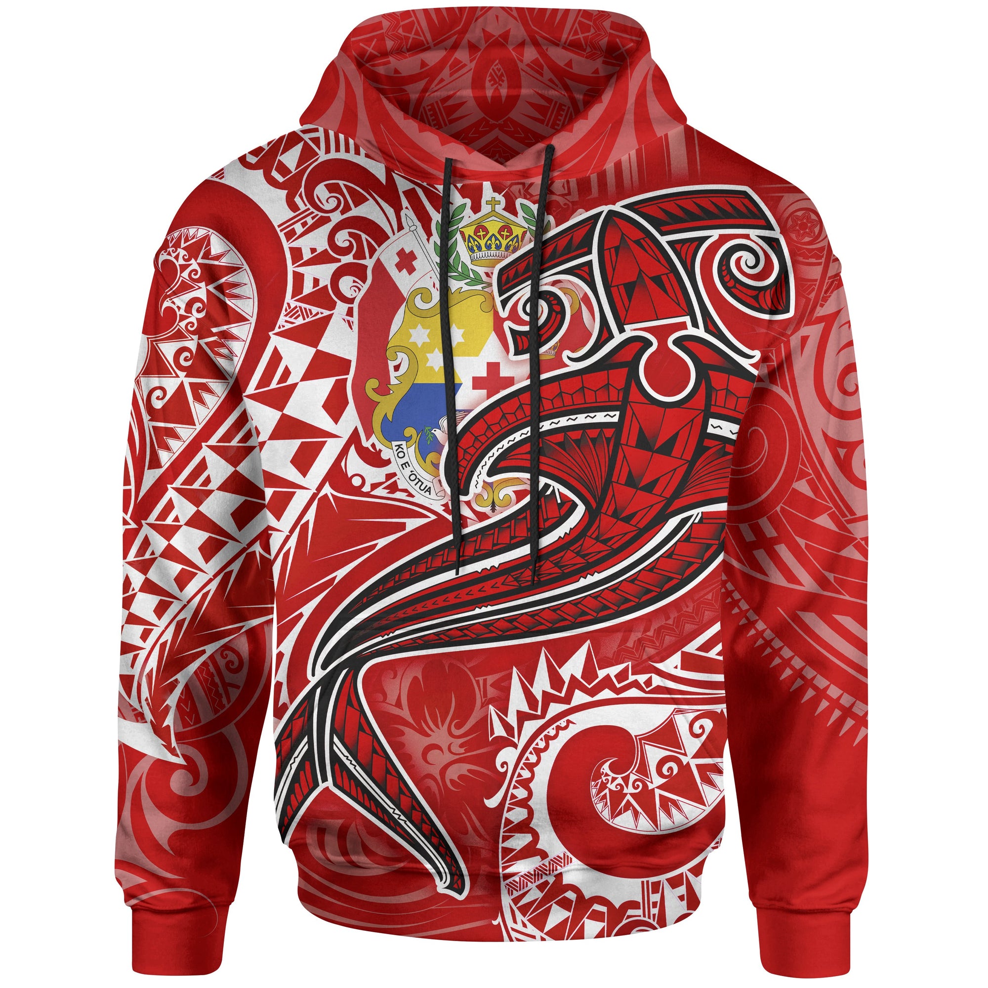 Tonga Hoodie Red Shark Polynesian Tattoo Unisex Red - Polynesian Pride