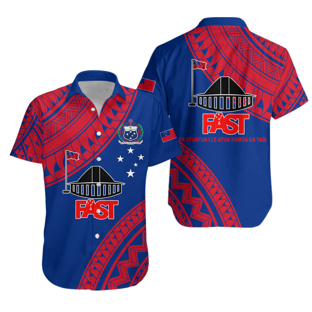 F.A.S.T Samoa Hawaiian Shirt - Samoan Pattern - LT12 Unisex Blue - Polynesian Pride