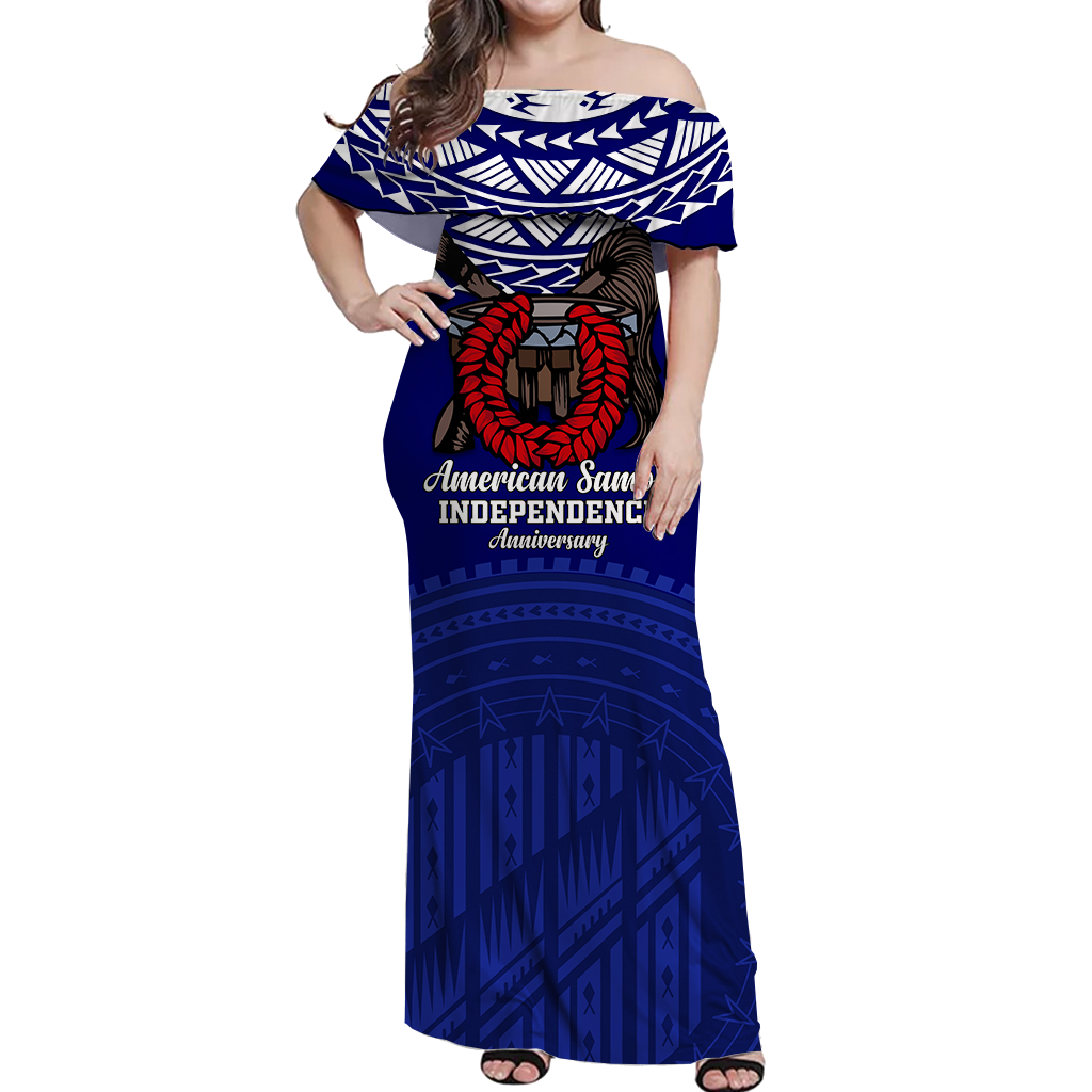 American Samoa Independence Anniversary Pride Off Shoulder Long Dress - LT12 Long Dress Blue - Polynesian Pride