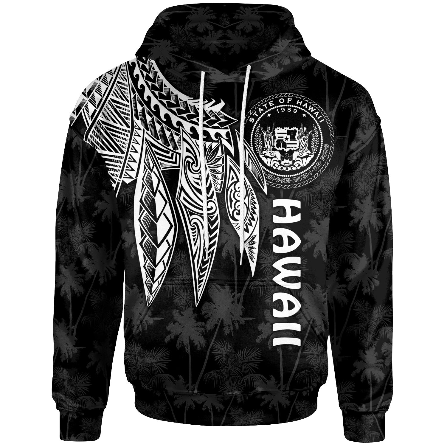 Polynesian Hawaii Hoodie Polynesian Wings (White) Unisex White - Polynesian Pride