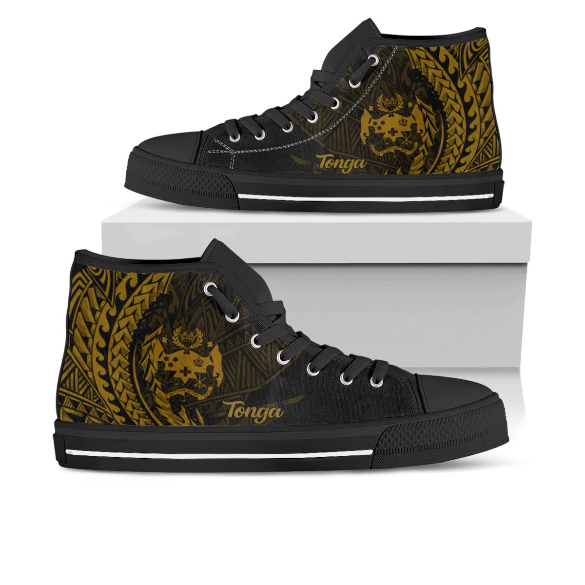 Tonga High Top Shoes - Wings Style Unisex Black - Polynesian Pride