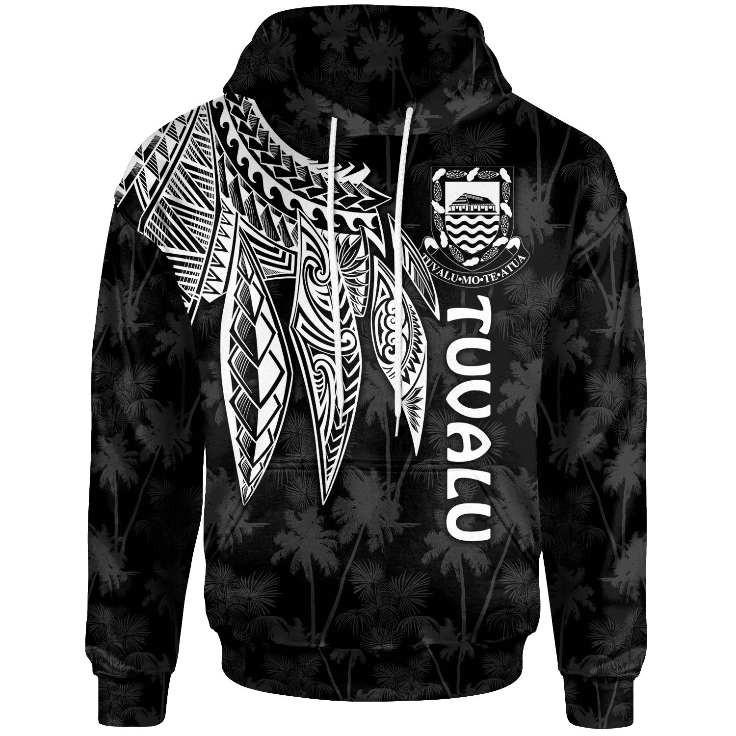 Tuvalu Hoodie Polynesian Wings (White) Blue - Polynesian Pride