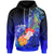 Marshall Islands Hoodie Humpback Whale with Tropical Flowers (Blue) Unisex Blue - Polynesian Pride