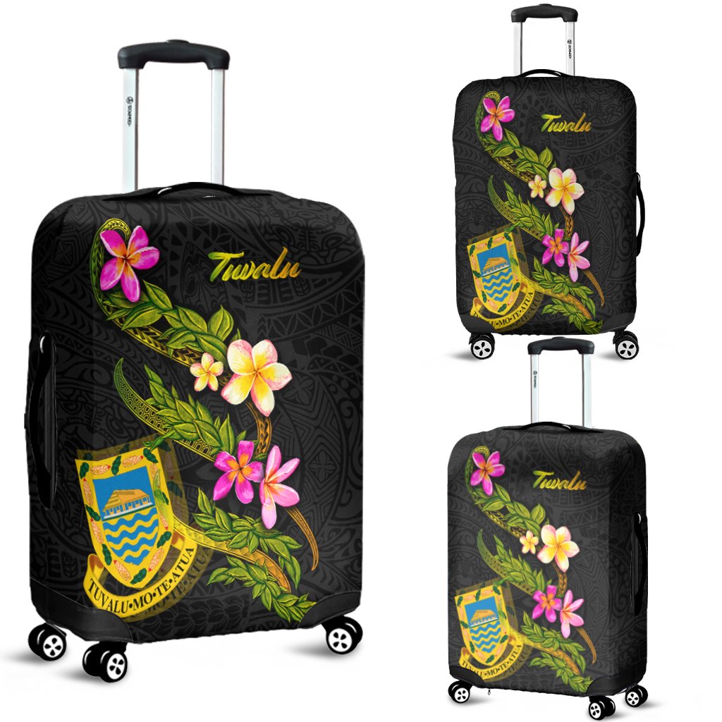 Tuvalu Polynesian Luggage Covers - Plumeria Tribal Black - Polynesian Pride