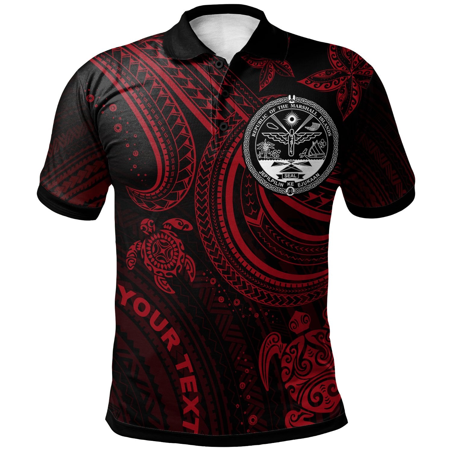 Marshall Islands Custom Polo Shirt Coat Of Arm with Red Turtle Unisex Red - Polynesian Pride