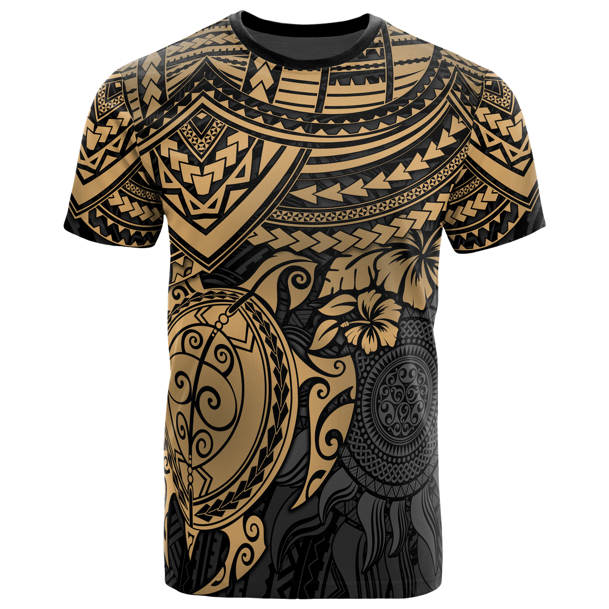 Polynesian T Shirt Polynesian Golden Turtle Hibiscus Unisex Golden - Polynesian Pride