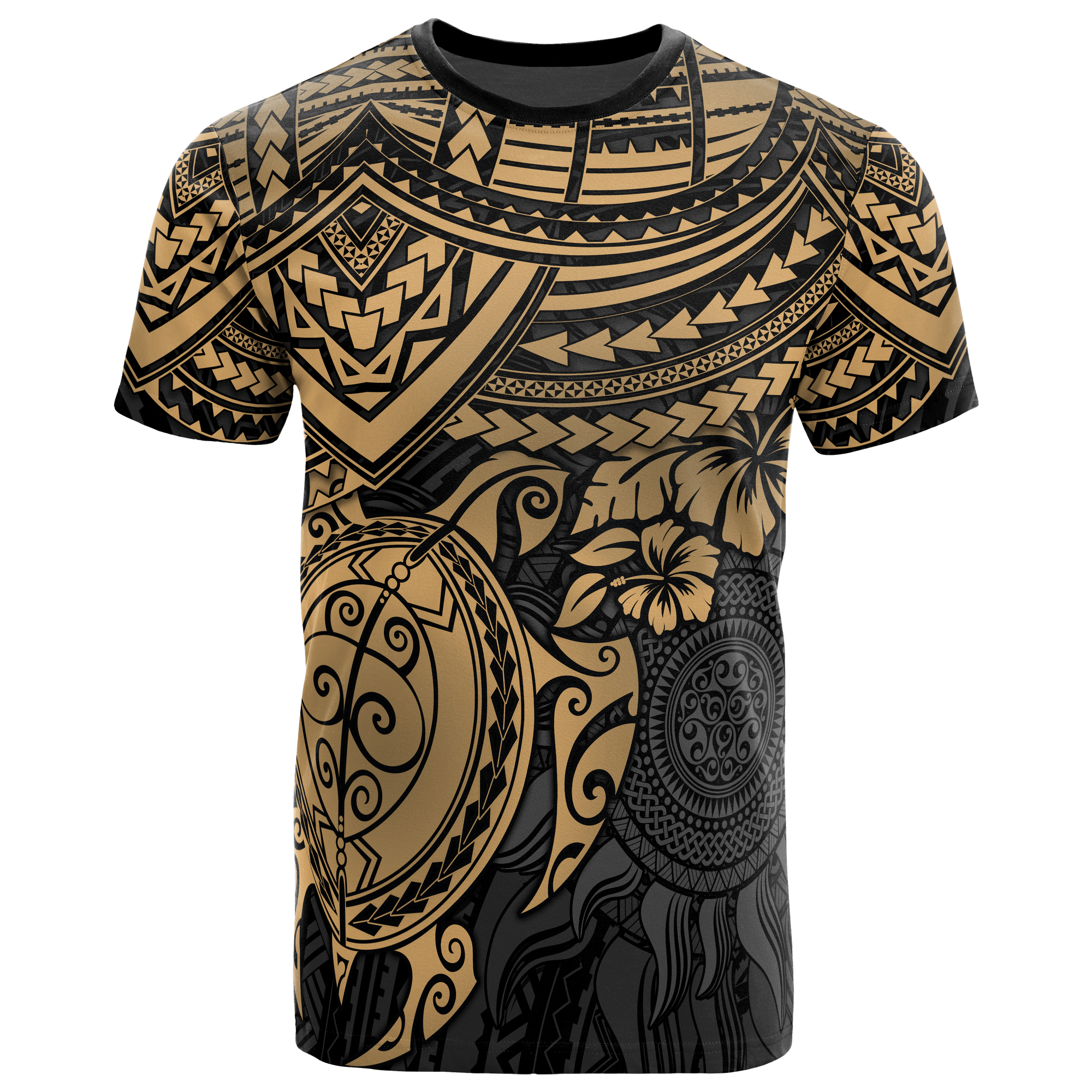 Polynesian T Shirt Polynesian Golden Turtle Hibiscus Unisex Golden - Polynesian Pride