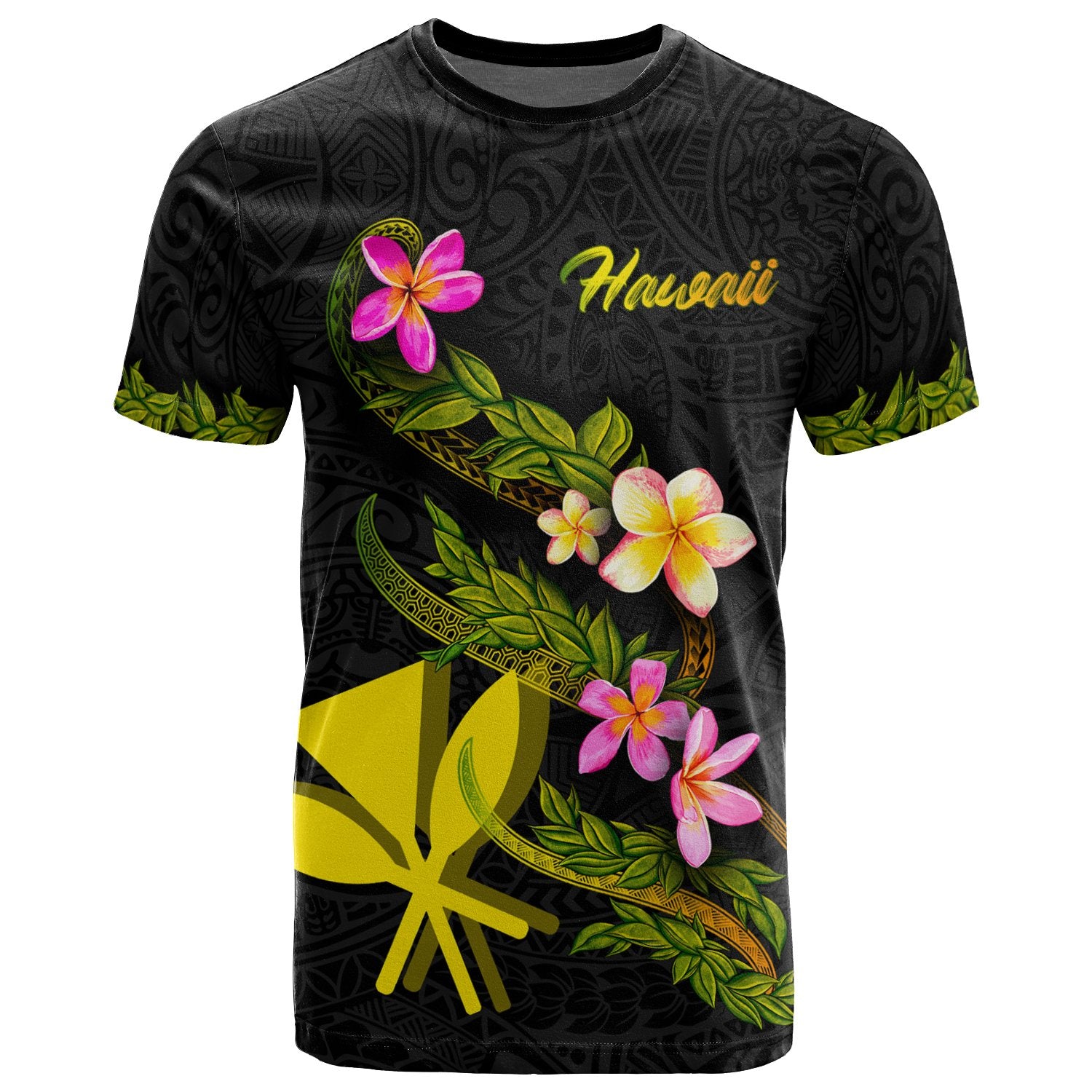 Hawaii Polynesian Custom T Shirt Plumeria Tribal Unisex Black - Polynesian Pride