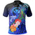 Polynesian Hawaii Polo Shrits Kanaka Maoli Humpback Whale with Tropical Flowers (Blue) Unisex Blue - Polynesian Pride