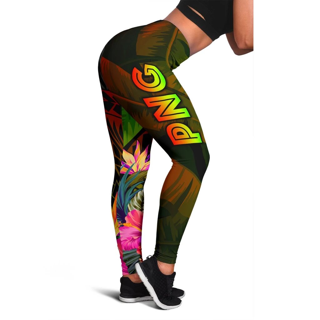 Papua New Guinea Polynesian Women's Leggings - Hibiscus and Banana Leaves Reggae - Polynesian Pride