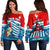 (Custom Personalised) Free West Papua Off Shoulder Sweater One People One Soul Strong West Papuan LT13 Women Blue - Polynesian Pride